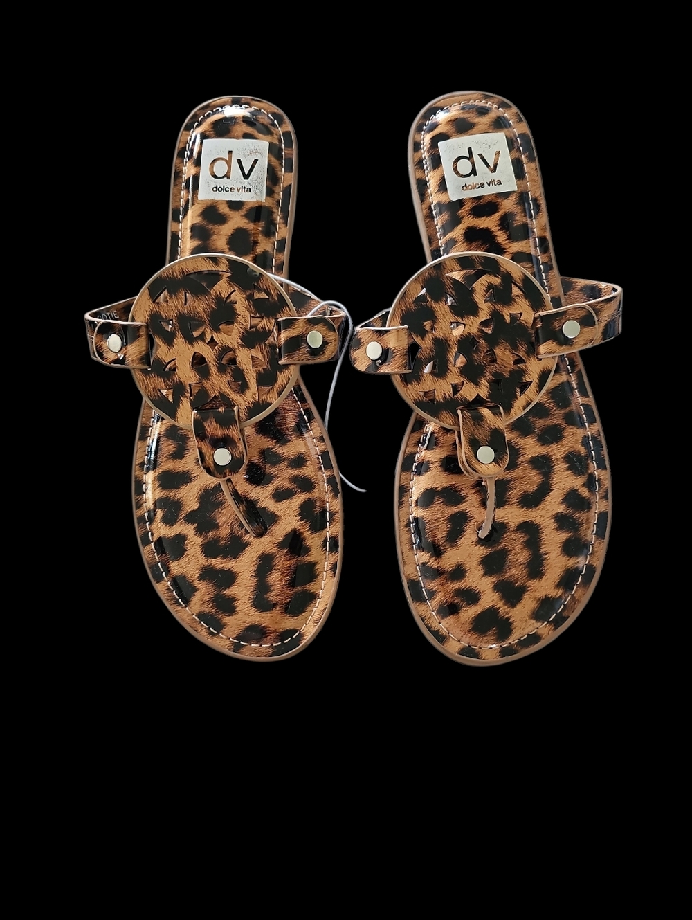 DV by Dolce VitaGotie Laser Cut Studded Thong Sandal Leopard Print NwT Sz 8 - Picture 6 of 8